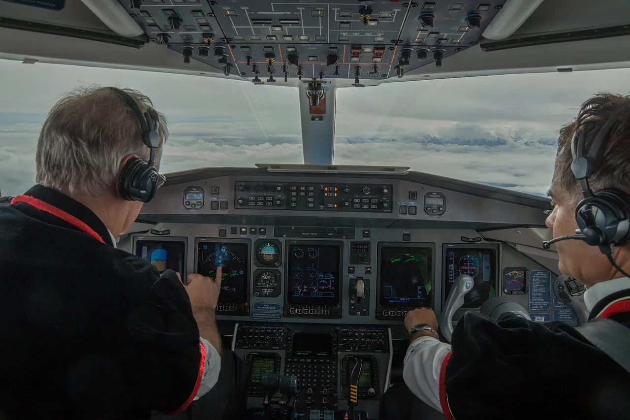 Pilots in an airliner cockpit