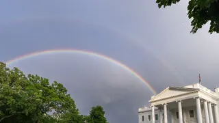 A rainbow over the North Portico of the White House