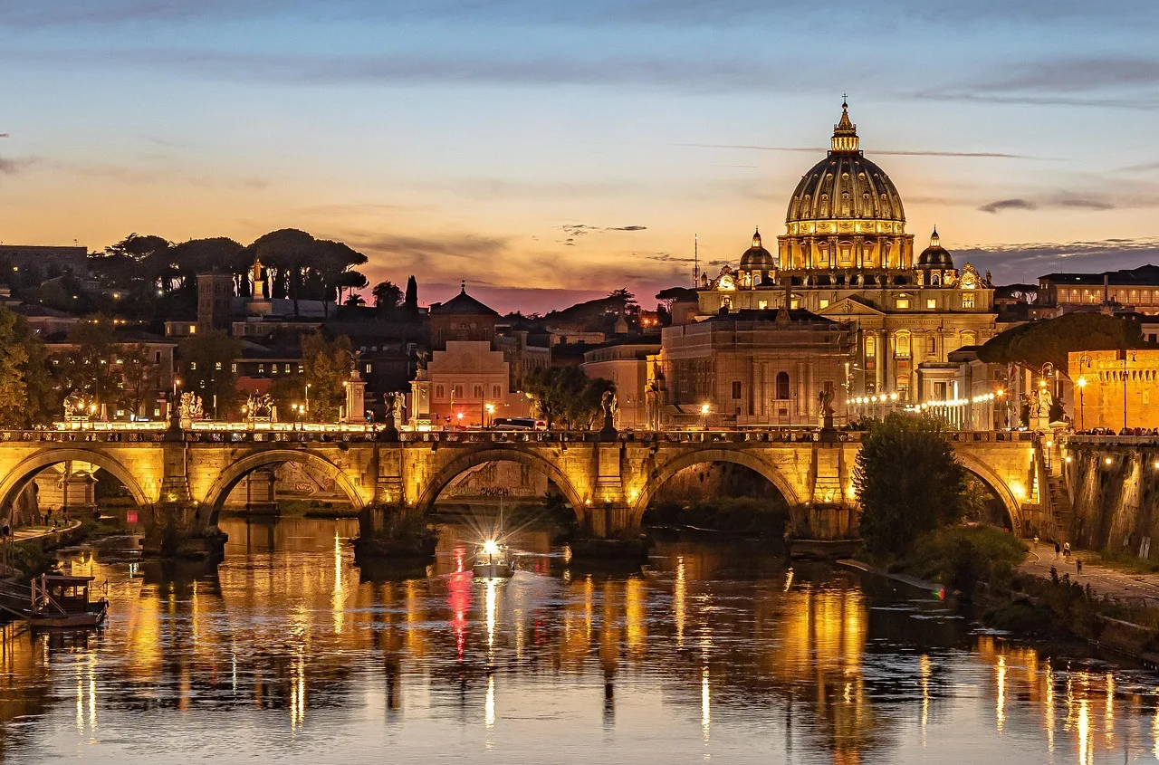The Tiber river and St Peter's Basilica in Rome
