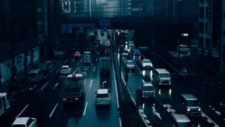 Traffic on a Tokyo street in the rain